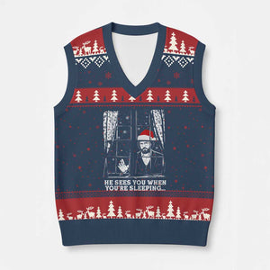 Stranger Xmas V-Neck Knit Sweater Vest Funny Murray He Sees You Vintage TS10 Navy Red Print Your Wear