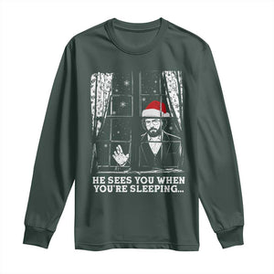 Stranger Christmas Long Sleeve Shirt Funny Murray He Sees You Vintage TS10 Dark Forest Green Print Your Wear