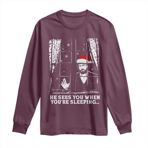 Stranger Christmas Long Sleeve Shirt Funny Murray He Sees You Vintage TS10 Maroon Print Your Wear