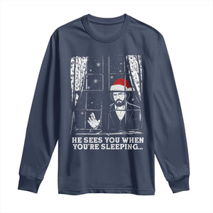 Stranger Christmas Long Sleeve Shirt Funny Murray He Sees You Vintage TS10 Navy Print Your Wear