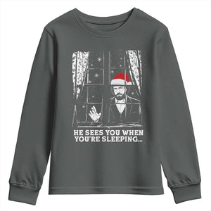 Stranger Christmas Youth Sweatshirt Funny Murray He Sees You Vintage TS10 Dark Heather Print Your Wear