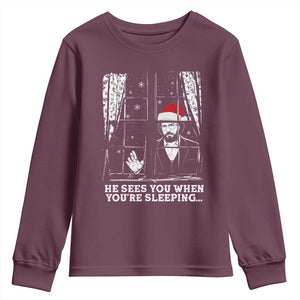 Stranger Christmas Youth Sweatshirt Funny Murray He Sees You Vintage TS10 Maroon Print Your Wear