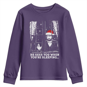 Stranger Christmas Youth Sweatshirt Funny Murray He Sees You Vintage TS10 Purple Print Your Wear