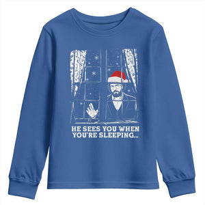 Stranger Christmas Youth Sweatshirt Funny Murray He Sees You Vintage TS10 Royal Blue Print Your Wear
