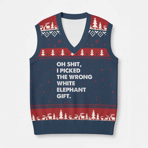 Oh Shit Funny White Elephant Gifts V-Neck Knit Sweater Vest TS10 Navy Red Print Your Wear