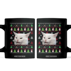 Woman Yelling At A Cat Ugly Christmas Coffee Mug Funny Cat Meme Matching Couple Christmas Pajama TS10 Black Print Your Wear