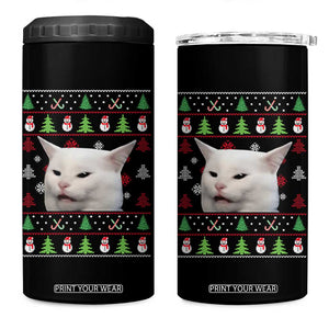 Woman Yelling At A Cat Ugly Christmas 4 in 1 Can Cooler Tumbler Funny Cat Meme Matching Couple Christmas Pajama TS10 One Size: 16 oz Black Print Your Wear