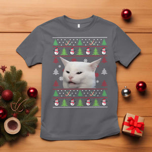 Woman Yelling At A Cat Ugly Christmas T Shirt Funny Cat Meme Matching Couple Christmas Pajama TS10 Charcoal Print Your Wear