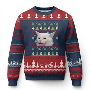Woman Yelling At A Cat Ugly Xmas Ugly Christmas Sweater Funny Cat Meme Matching Couple Xmas Pajama TS10 Navy Red Print Your Wear
