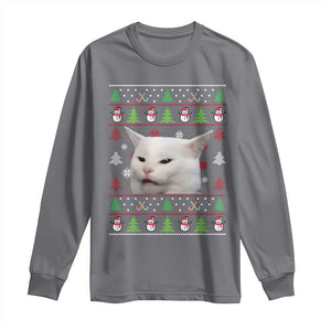 Woman Yelling At A Cat Ugly Christmas Long Sleeve Shirt Funny Cat Meme Matching Couple Christmas Pajama TS10 Charcoal Print Your Wear