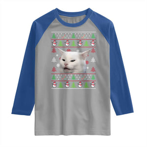 Woman Yelling At A Cat Ugly Christmas Raglan Shirt Funny Cat Meme Matching Couple Christmas Pajama TS10 Sport Gray Royal Print Your Wear