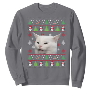 Woman Yelling At A Cat Ugly Christmas Sweatshirt Funny Cat Meme Matching Couple Christmas Pajama TS10 Charcoal Print Your Wear