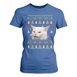 Woman Yelling At A Cat Ugly Christmas T Shirt For Women Funny Cat Meme Matching Couple Christmas Pajama TS10 Royal Blue Print Your Wear