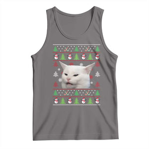 Woman Yelling At A Cat Ugly Christmas Tank Top Funny Cat Meme Matching Couple Christmas Pajama TS10 Deep Heather Print Your Wear