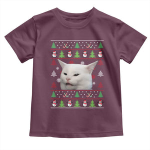 Woman Yelling At A Cat Ugly Christmas Toddler T Shirt Funny Cat Meme Matching Couple Christmas Pajama TS10 Maroon Print Your Wear