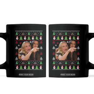 Woman Yelling At A Cat Ugly Christmas Coffee Mug Funny Meme Matching Couple Christmas Pajama TS10 Black Print Your Wear