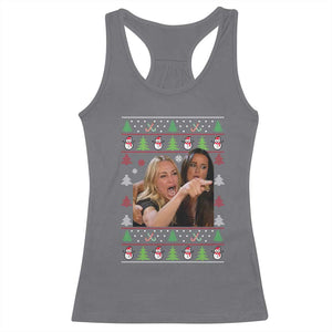 Woman Yelling At A Cat Ugly Christmas Racerback Tank Top Funny Meme Matching Couple Christmas Pajama TS10 Charcoal Print Your Wear