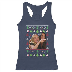 Woman Yelling At A Cat Ugly Christmas Racerback Tank Top Funny Meme Matching Couple Christmas Pajama TS10 Navy Print Your Wear