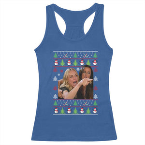Woman Yelling At A Cat Ugly Christmas Racerback Tank Top Funny Meme Matching Couple Christmas Pajama TS10 Royal Blue Print Your Wear