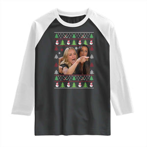 Woman Yelling At A Cat Ugly Christmas Raglan Shirt Funny Meme Matching Couple Christmas Pajama TS10 Black White Print Your Wear