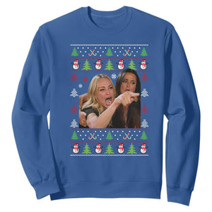 Woman Yelling At A Cat Ugly Christmas Sweatshirt Funny Meme Matching Couple Christmas Pajama TS10 Royal Blue Print Your Wear