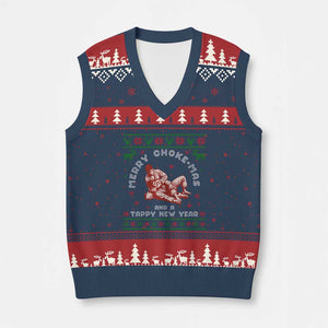 Funny Jiu Jitsu Xmas V-Neck Knit Sweater Vest Holiday Martial Arts BJJ Lover Ugly Xmas TS10 Navy Red Print Your Wear