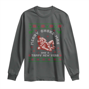 Funny Jiu Jitsu Christmas Long Sleeve Shirt Holiday Martial Arts BJJ Lover Ugly Xmas TS10 Dark Heather Print Your Wear