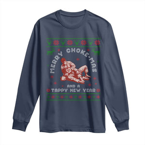 Funny Jiu Jitsu Christmas Long Sleeve Shirt Holiday Martial Arts BJJ Lover Ugly Xmas TS10 Navy Print Your Wear