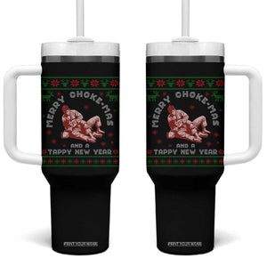 Funny Jiu Jitsu Christmas Tumbler With Handle Holiday Martial Arts BJJ Lover Ugly Xmas TS10 One Size: 40 oz Black Print Your Wear