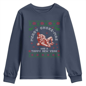 Funny Jiu Jitsu Christmas Youth Sweatshirt Holiday Martial Arts BJJ Lover Ugly Xmas TS10 Navy Print Your Wear