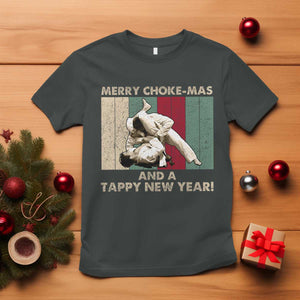 Jiu Jitsu Christmas T Shirt Retro Merry Choke Mas Tappy New Year Martial Arts BJJ Lover TS10 Dark Heather Print Your Wear