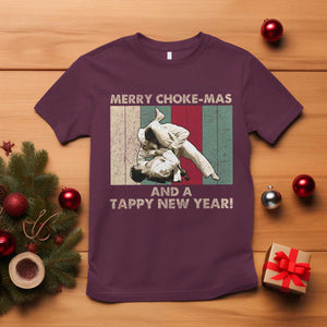 Jiu Jitsu Christmas T Shirt Retro Merry Choke Mas Tappy New Year Martial Arts BJJ Lover TS10 Maroon Print Your Wear