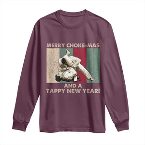 Jiu Jitsu Christmas Long Sleeve Shirt Retro Merry Choke Mas Tappy New Year Martial Arts BJJ Lover TS10 Maroon Print Your Wear
