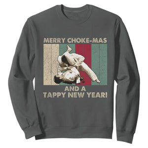 Jiu Jitsu Christmas Sweatshirt Retro Merry Choke Mas Tappy New Year Martial Arts BJJ Lover TS10 Dark Heather Print Your Wear