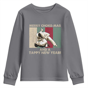 Jiu Jitsu Christmas Youth Sweatshirt Retro Merry Choke Mas Tappy New Year Martial Arts BJJ Lover TS10 Charcoal Print Your Wear