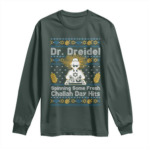 Funny Ugly Hanukkah Long Sleeve Shirt Mr Dreidel Dj Chanukkah Jewish TS10 Dark Forest Green Print Your Wear