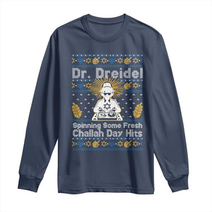 Funny Ugly Hanukkah Long Sleeve Shirt Mr Dreidel Dj Chanukkah Jewish TS10 Navy Print Your Wear