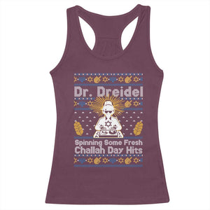 Funny Ugly Hanukkah Racerback Tank Top Mr Dreidel Dj Chanukkah Jewish TS10 Maroon Print Your Wear