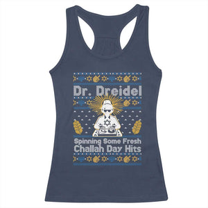 Funny Ugly Hanukkah Racerback Tank Top Mr Dreidel Dj Chanukkah Jewish TS10 Navy Print Your Wear