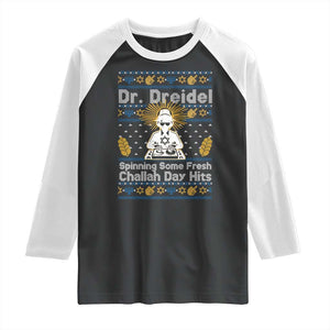 Funny Ugly Hanukkah Raglan Shirt Mr Dreidel Dj Chanukkah Jewish TS10 Black White Print Your Wear