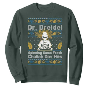 Funny Ugly Hanukkah Sweatshirt Mr Dreidel Dj Chanukkah Jewish TS10 Dark Forest Green Print Your Wear