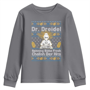 Funny Ugly Hanukkah Youth Sweatshirt Mr Dreidel Dj Chanukkah Jewish TS10 Charcoal Print Your Wear