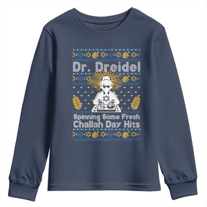 Funny Ugly Hanukkah Youth Sweatshirt Mr Dreidel Dj Chanukkah Jewish TS10 Navy Print Your Wear