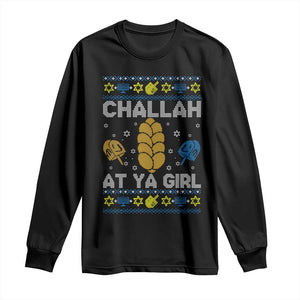 Funny Ugly Hanukkah Long Sleeve Shirt Challah At Ya Girl Matching TS10 Black Print Your Wear
