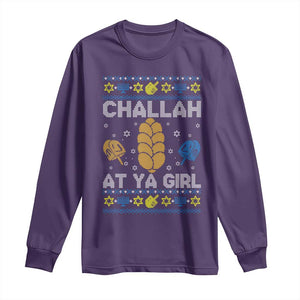 Funny Ugly Hanukkah Long Sleeve Shirt Challah At Ya Girl Matching TS10 Purple Print Your Wear