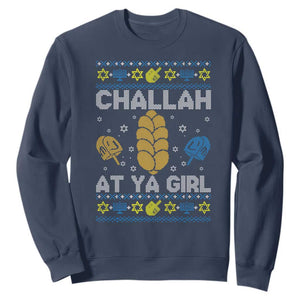 Funny Ugly Hanukkah Sweatshirt Challah At Ya Girl Matching TS10 Navy Print Your Wear
