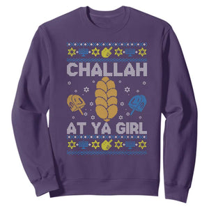 Funny Ugly Hanukkah Sweatshirt Challah At Ya Girl Matching TS10 Purple Print Your Wear