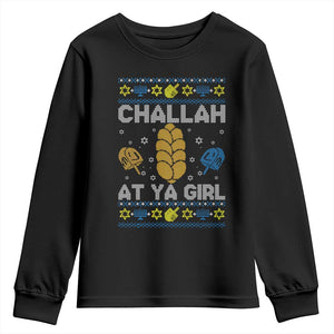 Funny Ugly Hanukkah Youth Sweatshirt Challah At Ya Girl Matching TS10 Black Print Your Wear