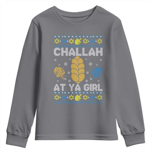 Funny Ugly Hanukkah Youth Sweatshirt Challah At Ya Girl Matching TS10 Charcoal Print Your Wear