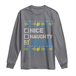 Nice Naughty Jewish Ugly Hanukkah Long Sleeve Shirt Chanukah Jew Gift TS10 Charcoal Print Your Wear